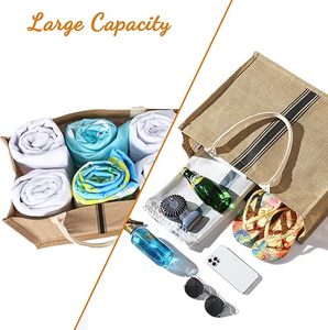 Bolsa de Mano Personalizada de Moda para Natación, Gimnasio, Compras, Viajes, Playa, Grande, Impermeable, para Mujer, con Rayas, de Yute - Product Image 4