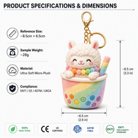 Porte-clés en peluche alpaga personnalisé OEM ODM, style tasse Boba arc-en-ciel, broderie de logo personnalisée, emballage de marque pour cadeaux souvenirs de détail