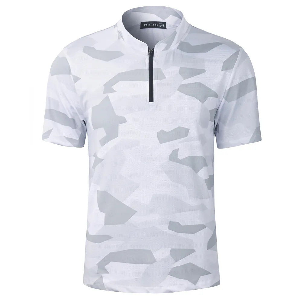 Zomer Quick Dry 1/4 Zip Blade Kraag Golf Shirt Kwart Rits Ademend Korte Mouw Camo Afdrukken Polo T-shirts