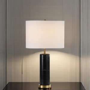 Lámpara de escritorio minimalista moderna de tela, iluminación de mesa de mármol para el hogar, luces de mesa de hotel para el hogar - Product Image 1