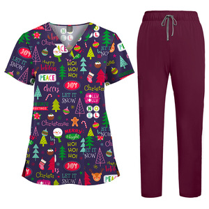 Ensembles d'uniformes médicaux en tissu tissé polyester élasthanne, haut imprimé floral à col en V et manches courtes, pour personnel de santé, hôpitaux, infirmières, nounous, unisexe - Product Image 4