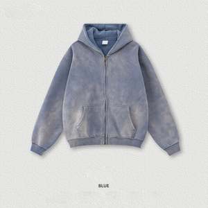 Yingling 332g Cotton Custom Hoodies <b>Men</b> Vintage DTG Big Pattern 100% Cotton Full Zip up <b>Hoodie</b> O Drawstring Zip <b>Hoodie</b> - Product Image 4