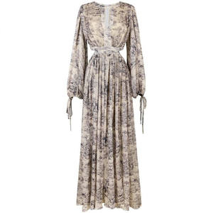 Robe maxi florale vintage pour femmes, élégante, à découpes, style coréen, robe fendue pour les vacances, robe décontractée à manches longues, robe de fête féerique - Product Image 5