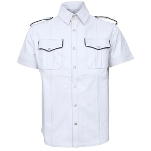 Casual Wear High Quality Men Short Sleeve Leather Shirt Customized Private Label Lightweight Solid Color Eco-Friendly Winter - Product Image 1