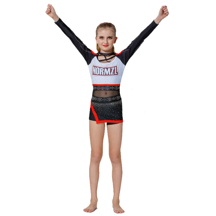 Hete School Pailletten Cheerleader Uniforms Custom Screen Print Cheerleader Uniforms Performance Wear Gehaakte Jurk