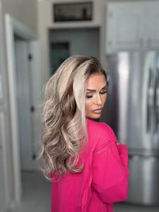 Perruque synthétique 13x6 transparente pour dentelle, racine foncée, longue, marron avec mèches blondes, 20 pouces, ligne de cheveux naturelle, résistante à la chaleur, sans colle - Product Image 3