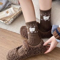 Chaussettes en polaire douces et chaudes pour l'automne et l'hiver, motif ours de dessin animé, mi-mollet pour femme, chaussettes pour femme, chaussettes en molleton