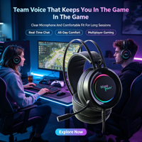 Casque de jeu filaire RGB OEM ODM avec micro et bandeau supra-auriculaire USB 3,5 mm