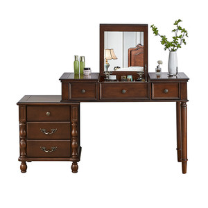 Table de maquillage en bois massif de style américain avec miroir, coiffeuse intégrée pour chambre à coucher, petite console moderne avec rangement - Product Image 1