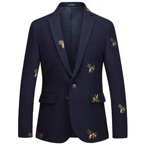 2024 New Men's Business Casual Two-button Suit Jacket Woolen Bee Embroidery Korean Suit Jacket Fashion Groom Coat