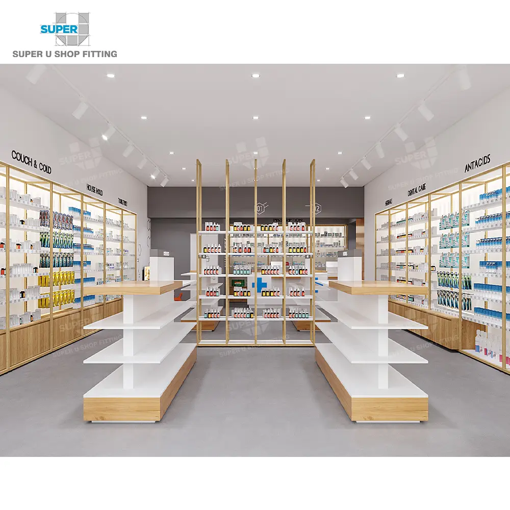 Étagères de pharmacie personnalisées luminaires modulaires magasin médical présentoir professionnel soins de santé pharmacie boutique Design d'intérieur décor