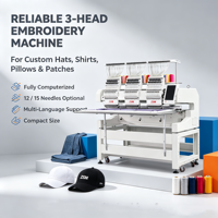 Machine à broder automatique informatisée haute vitesse 12/15 couleurs, commande Dahao, machine à broder plate/t-shirt 3 têtes