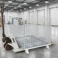 Conteneur de stockage en fil d'acier galvanisé, empilable et pliable, avec toit articulé 270°, porte pliante fendue, verrouillage à oreilles renforcé