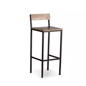 Factory Direct Sale Leisure Chairs Industrial Style Wooden Black Iron Cover Metal High <b>Bar</b> Stools Direct From India - Product Image 1