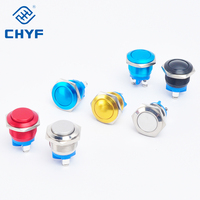 Interrupteur à bouton-poussoir en métal de 16mm, réinitialisation momentanée tête plate/haute ronde à 2 broches 1 pas d'oxydant noir/vert/jaune/rouge/bleu 3A 220V CE