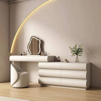 Table de maquillage moderne avec miroir LED, tiroirs et tabouret, ensemble de coiffeuse de luxe pour chambre à coucher, bureau cosmétique blanc