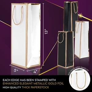 निर्माता कस्टम मुद्रित सुरुचिपूर्ण सफेद और काले उपहार पैकेजिंग क्राफ्ट कागज शराब की बोतल हैंडल के साथ बैग ले जाने वाली - Product Image 5