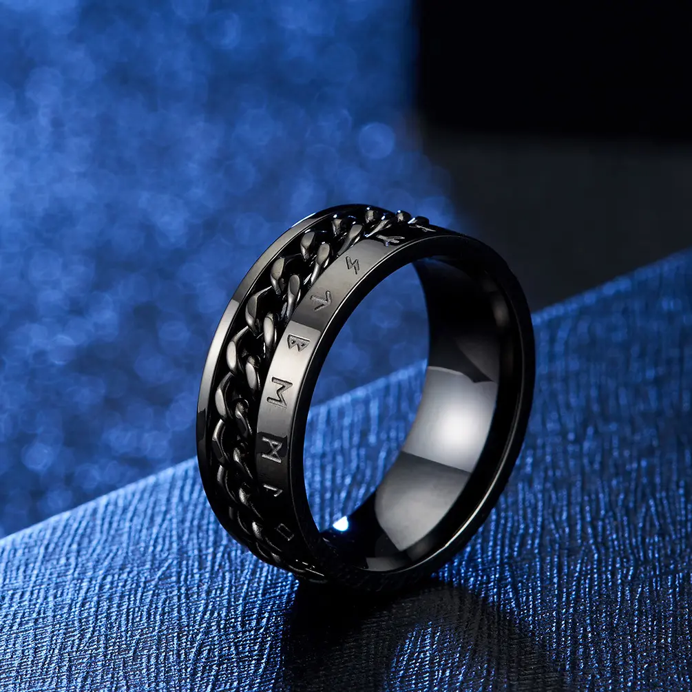 Wholesale Price Personal Style Black 18K Gold Plated Stainless Steel Spinning Jewelry Rings for Men