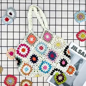 Grand-mère Plaid <span class=keywords><strong>crochet</strong></span> à la main tricoté coton main poignet <span class=keywords><strong>sac</strong></span> décontracté voyage voyage Vintage évider <span class=keywords><strong>sac</strong></span> - Product Image 5