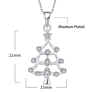 Collar con colgante de árbol de Navidad de Plata de Ley 925, Zirconia cúbica brillante chapada en rodio para compromiso, boda, vacaciones - Product Image 6