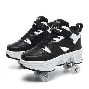 Quad Skates Faux Leather Plastic Wheels Adjustable Brightness For Kids Boys Girls Size 33 To 43 - Product Image 1