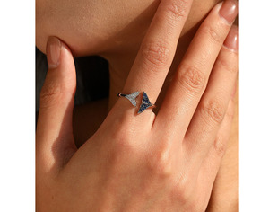 S925 Silver Geometric <b>Ring</b> With Blue And Clear Pave <b>Crystals</b> Trendy Design Unisex Everyday Wear - Product Image 3