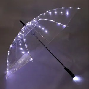 도매 2022 새로운 레이브 네온 사용자 정의 야외 우산 다채로운, 빛나는 Led 조명 투명 비 우산/