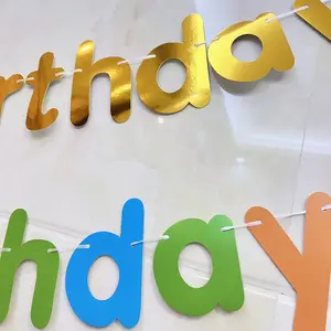 معدني قوس قزح الذهب الفضة قبعة لحفلات عيد الميلاد شمعة عيد ميلاد سعيد رسائل راية للطفل دش الذكرى حزب الديكور - Product Image 3