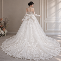 Robe de mariée sirène de luxe à col montant, ornée de cristaux, avec corset perlé illusion, en dentelle et tulle, traîne cathédrale, vente en gros