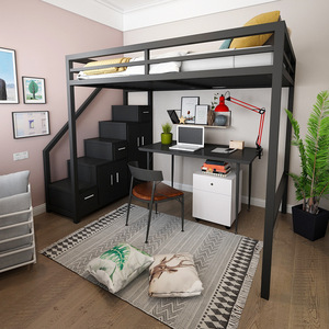 <span class=keywords><strong>Lit</strong></span> mezzanine <span class=keywords><strong>en</strong></span> acier robuste avec escalier <span class=keywords><strong>en</strong></span> bois, adapté aux lits simples, doubles ou queen size, convient aux adultes - Product Image 1