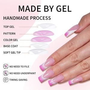 Faux ongles de luxe à presser, carrés moyens, couvrance totale, faits main, avec fleurs 3D et strass, style French en gel - Product Image 2