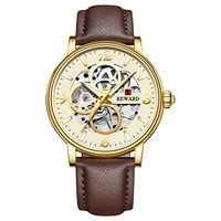 Montre mécanique de luxe pour homme avec logo personnalisé, cadran lumineux, bracelet en cuir, fermoir caché