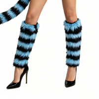 Ensemble trois pièces queue de chat du Cheshire en peluche rayé bleu et noir pour jeu de rôle et fête d'Halloween