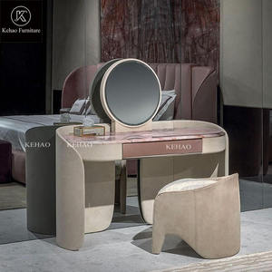 Coiffeuse élégante et moderne de luxe en marbre veiné rose avec <span class=keywords><strong>miroir</strong></span> et tabouret pour chambre à coucher - Product Image 3