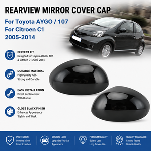 Copertura Specchietto Retrovisore per Toyota AYGO 107 e <span class=keywords><strong>Citroen</strong></span> <span class=keywords><strong>C1</strong></span> 2005-2014, Nero Lucido con Fibbia, Accessori Auto - Product Image 1