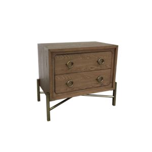 Table de chevet à 2 tiroirs, finition latte, base en métal, rangement sous le lit - Product Image 2