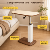 Table de lit en forme de C, rotation à 360°, bureau mobile pour ordinateur portable, table d'appoint pour canapé, table de chevet pour chambre à coucher
