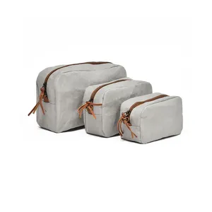 Bolsa de maquillaje impermeable de papel Kraft lavable, bolsa de cosméticos de viaje, conjunto de cajas al por mayor, campo verde