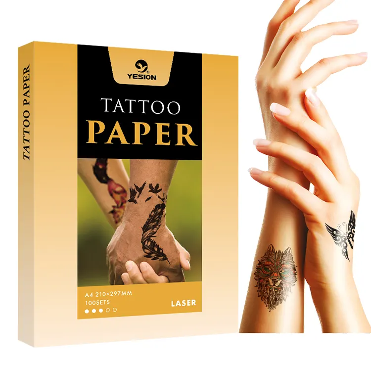 Yesion papel de transferência a laser a4, papel de transferência personalizado, branco, decalque temporário, deslizante de água, papel de tatuagem para diy