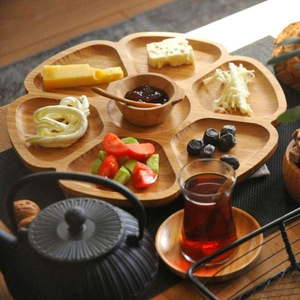 Plateau de service créatif en bois de bambou, diamètre 29,5 cm, multi-compartiments pour snacks, fruits, fromages, usage domestique - Product Image 2