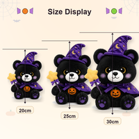 Peluche d'Halloween personnalisée en forme d'ours, jouet en peluche doux, poupée magique avec chapeau de sorcière, badge citrouille, baguette magique, décorations, faible MOQ, support OEM ODM