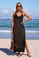 Robe de plage maxi en maille tricotée ajourée pour femme, style décontracté et tendance, idéale pour l'été