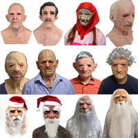 Masque d'Halloween en Latex Beige Haut Rides Réalistes Chauve Silicone Tête de Vieil Homme Masque Perruque Terreur Doux pour Hommes et Femmes