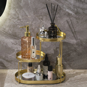 Étagère de salle de bain à 3 niveaux, ronde, dorée, autoportante, organisateur de cosmétiques, présentoir d'angle pour bureau - Product Image 2