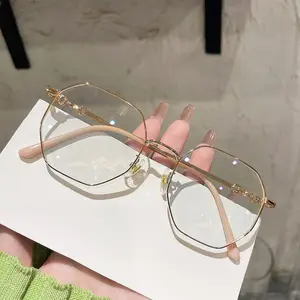 Óculos ultra leves de metal para as mulheres podem ser emparelhados com míope luz azul óculos polígono grande quadro óculos ópticos quadro