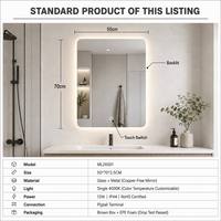 Miroir de salle de bain LED rétroéclairé 50x70cm, dimmable, anti-buée, IP44, mural, éclairé, intelligent, pour projets hôteliers par Joystar