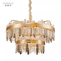 AOSIHUA Design Simple nouvel hôtel de luxe suspendu moderne or longue lampe rectangulaire lustre en cristal suspension