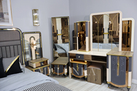 Élégant Ensemble de Meubles de Chambre à Coucher en Bois Classique de Luxe avec Tête de Lit Miroir King Size pour Maison ou Hôtel