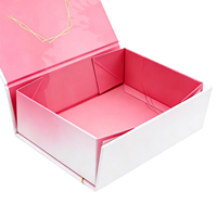 Boîte en papier rigide pliable de luxe rose personnalisée avec logo en feuille d'or, option cadre photo, doublure en éponge, emballage cadeau personnalisable