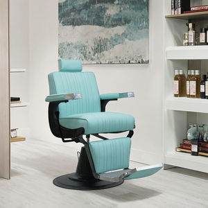 Silla de barbero ergonómica azul Tiffany JINCHENG de cuero sintético con silla de afeitar reclinable dorada para hombres, silla reclinable de salón - Product Image 3